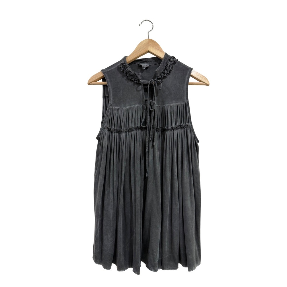 POL Womens Charcoal Gray Mineral Wash Ruffle Neck Pleated Babydoll Top SMT18 S